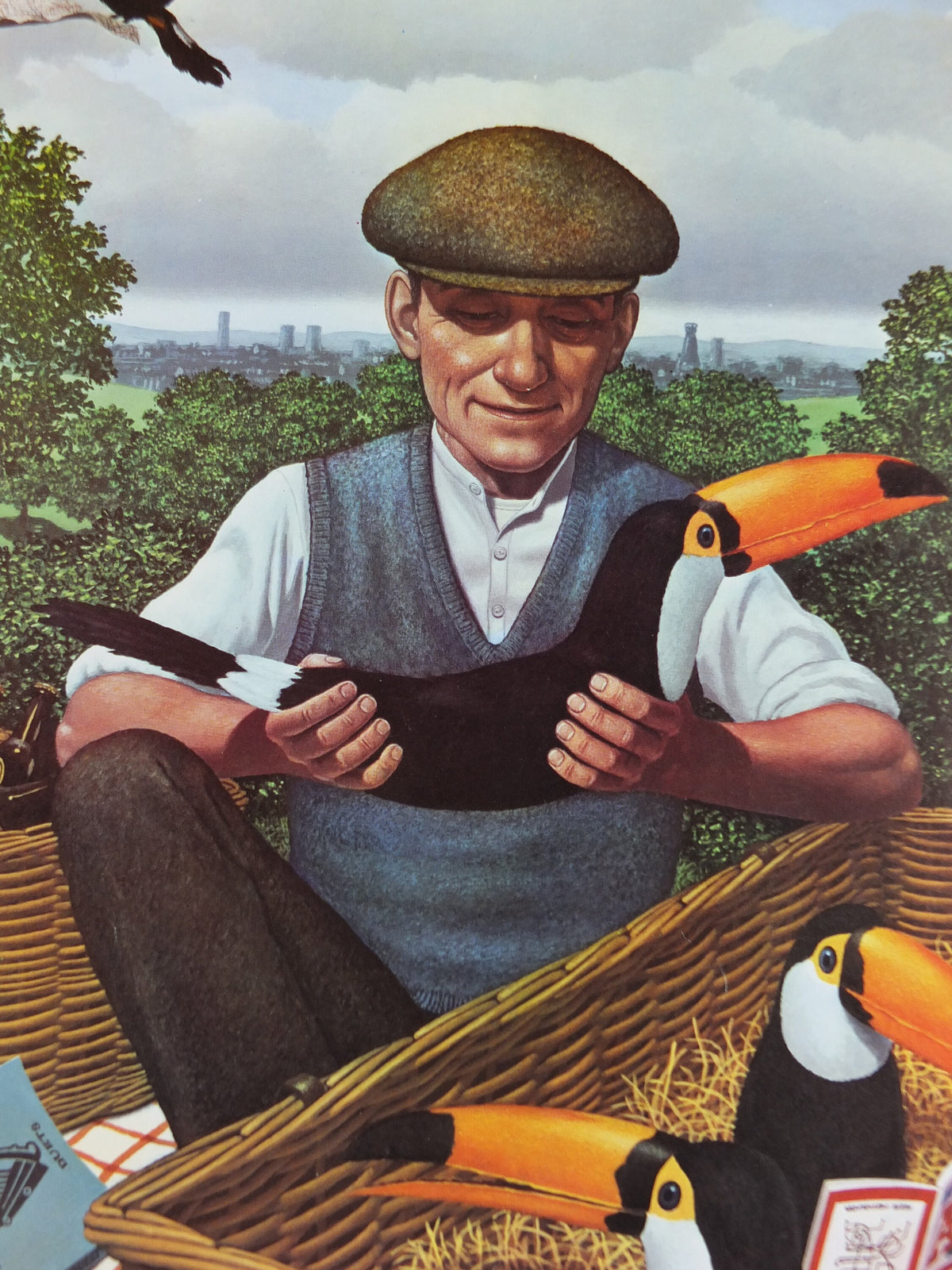 Original Vintage Guinness Toucan Poster, Homing Birds at a picnic, by Ann Sharp, advertising ale Irish stout beer print wall art retro 1970s