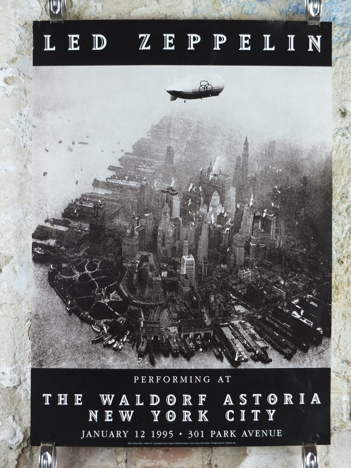 1995 Led Zeppelin Tour Poster, Induction to Hall of Fame, At the Waldorf Astoria, New York City, 301 Park Avenue, musical wall art decor