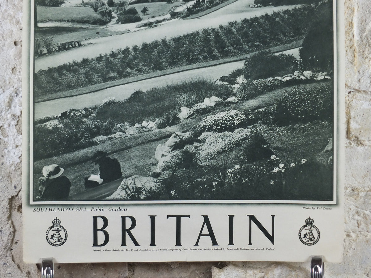1947 Southend On Sea Britain Poster, Public Gardens, Travel Association United Kingdom, travel tourism, holiday vacation wall art decor