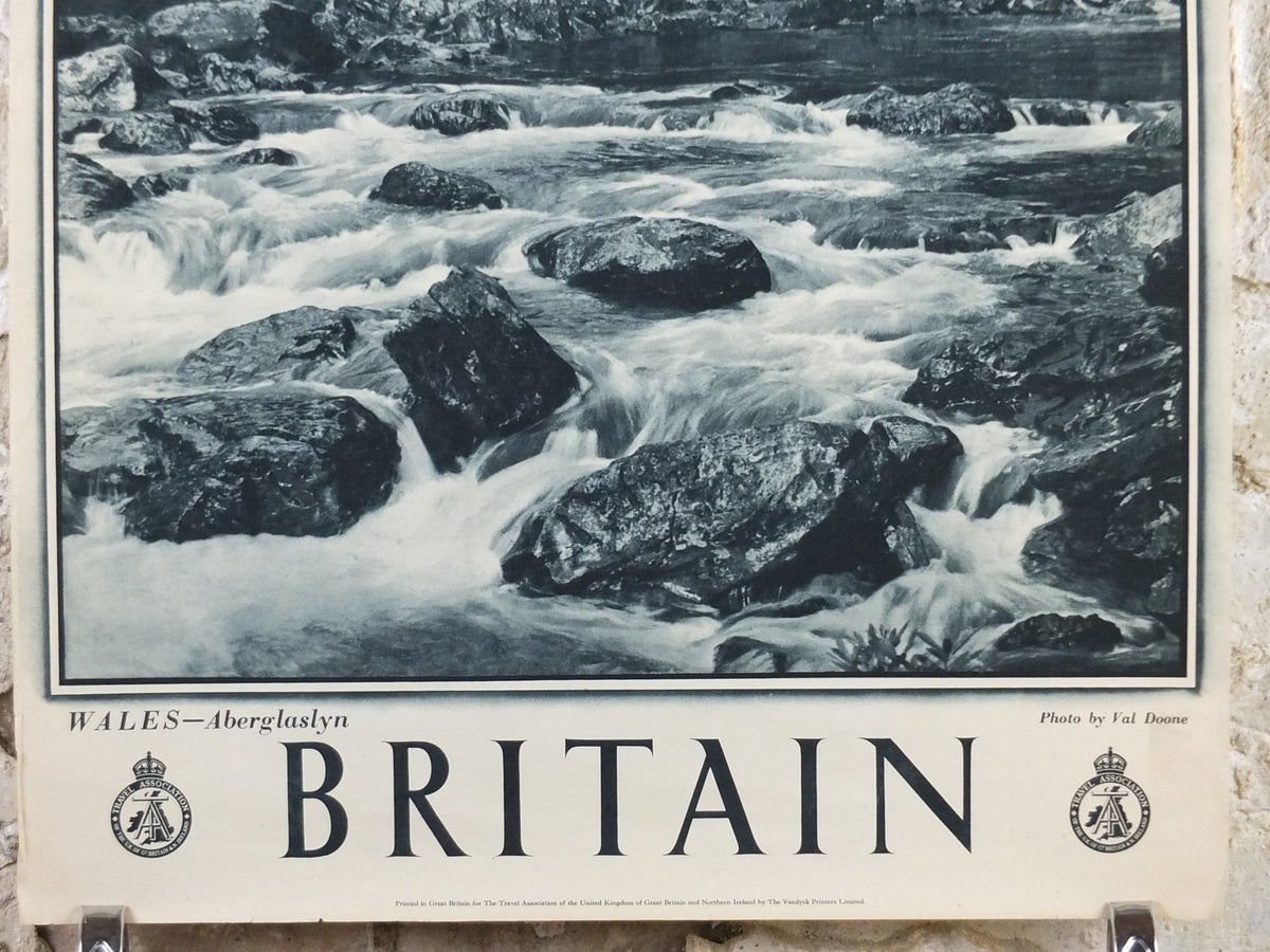 1947 Aberglaslyn Pass Wales Britain Poster, Snowdonia, Travel Association United Kingdom, travel tourism, holiday vacation wall art decor