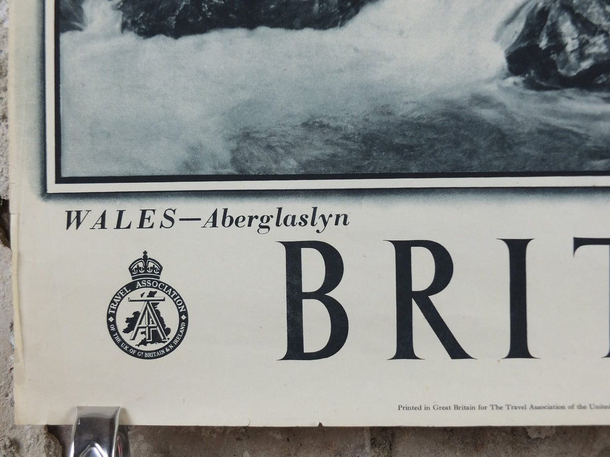 1947 Aberglaslyn Pass Wales Britain Poster, Snowdonia, Travel Association United Kingdom, travel tourism, holiday vacation wall art decor
