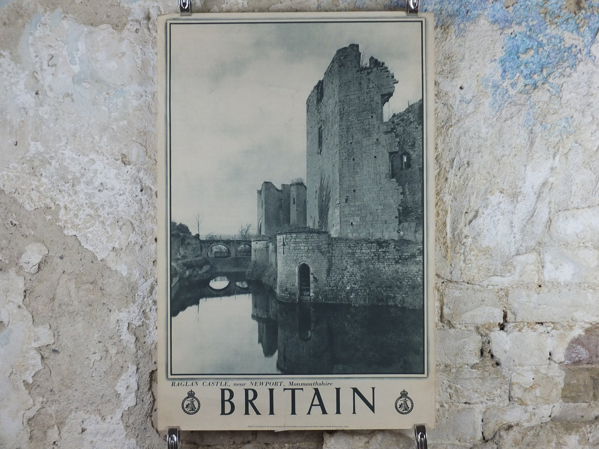 1947 Raglan Castle Britain Poster, Newport Wales, Travel Association United Kingdom, travel tourism holiday vacation wall art decor
