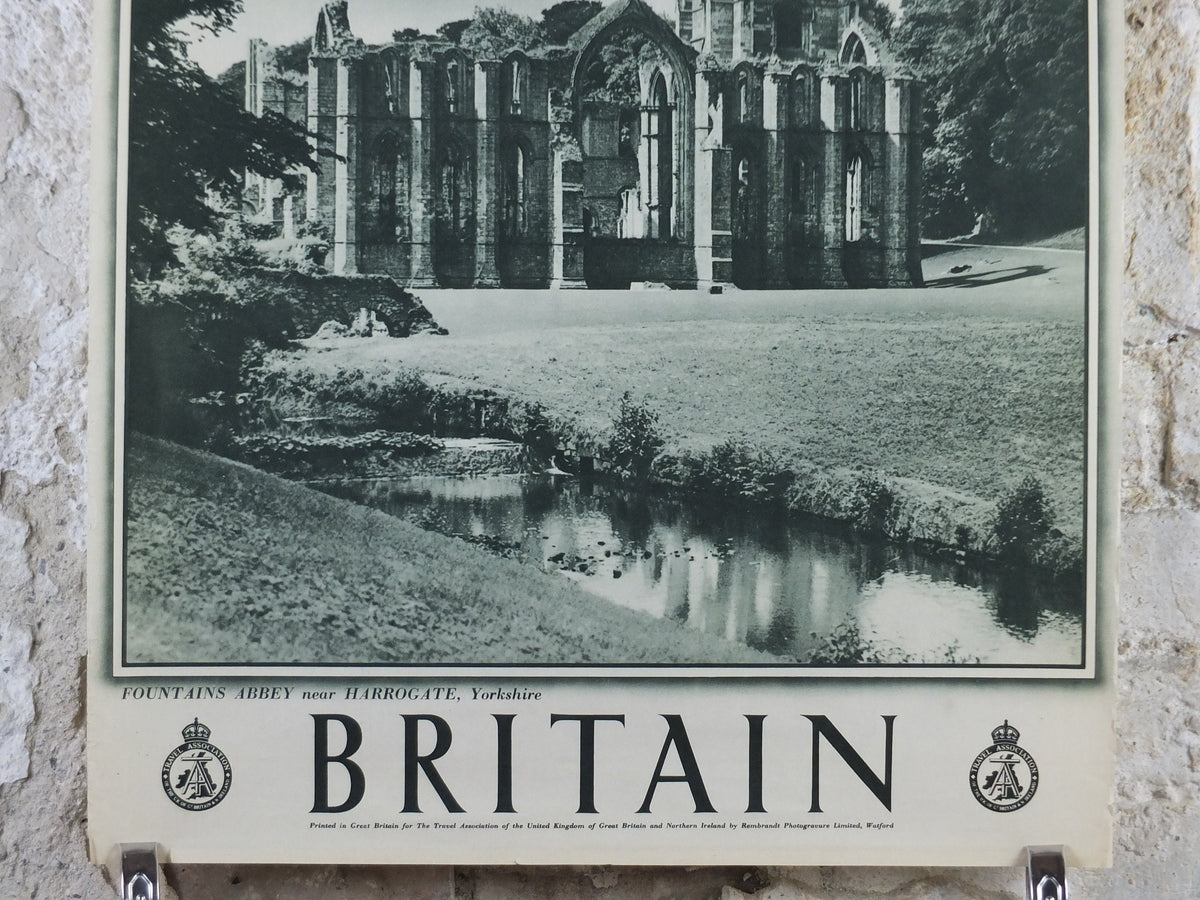 1947 Fountains Abbey Britain Poster, Harrogate Yorkshire, Travel Association United Kingdom, travel tourism holiday vacation wall art decor