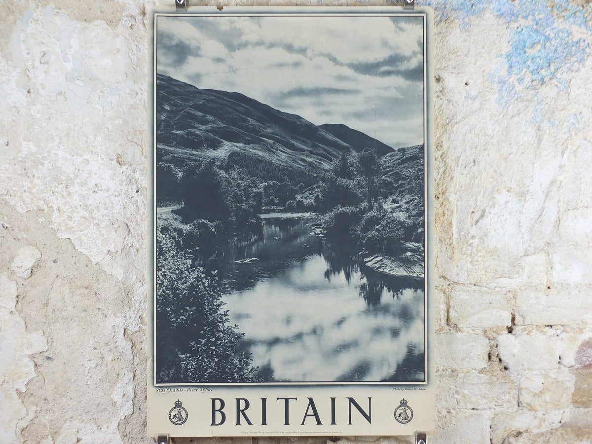 1947 River Aylort Britain Poster, Ailort Scotland, Travel Association United Kingdom, travel tourism holiday vacation wall art decor