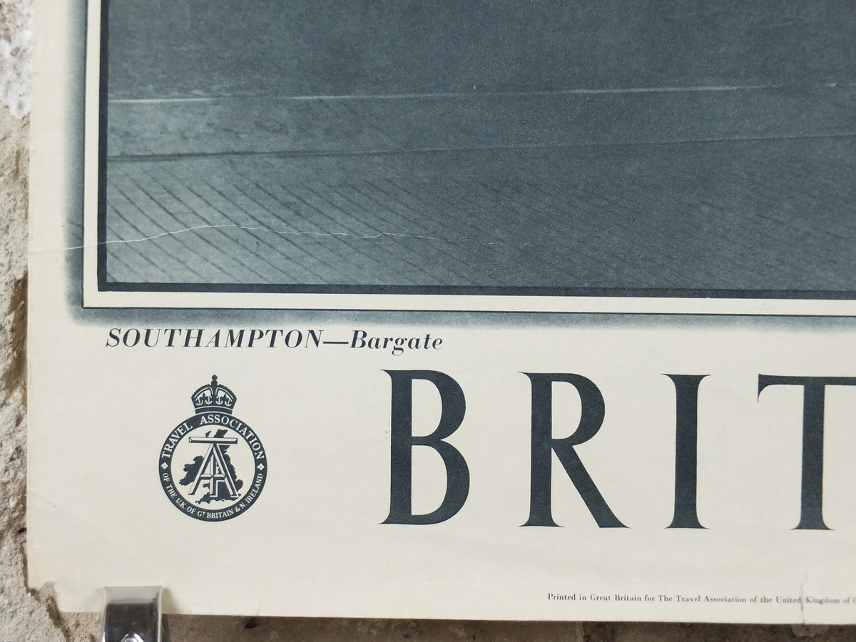 1947 Southampton Bargate Britain Poster, Gatehouse, Travel Association United Kingdom, travel tourism holiday vacation wall art decor