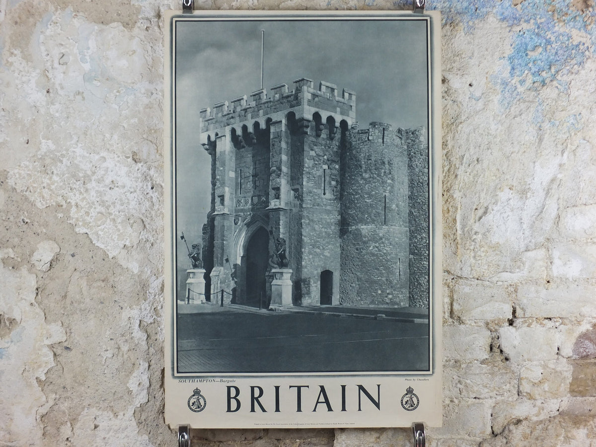 1947 Southampton Bargate Britain Poster, Gatehouse, Travel Association United Kingdom, travel tourism holiday vacation wall art decor