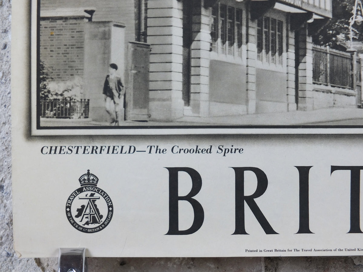 1947 The Crooked Spire Britain Poster, Chesterfield, Travel Association United Kingdom, travel tourism, holiday vacation wall art decor
