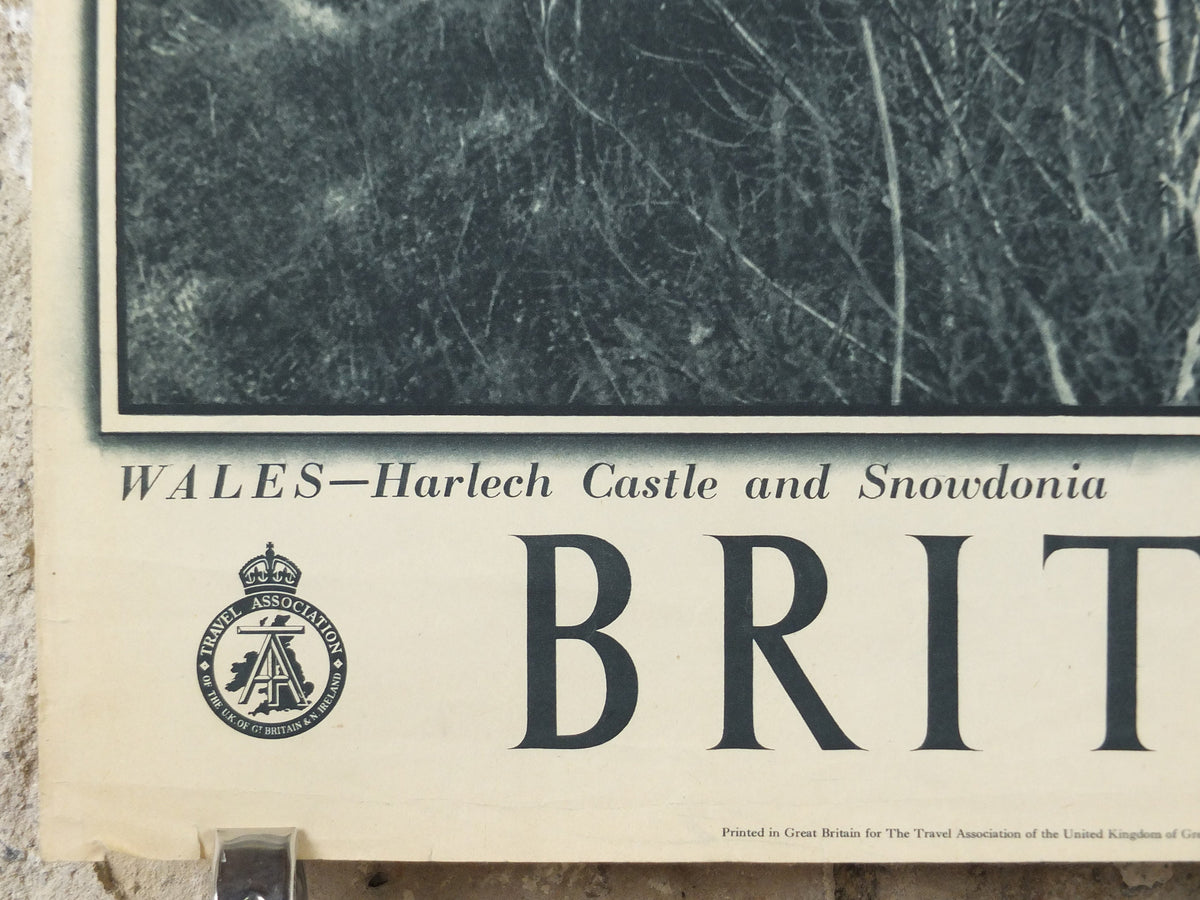 1947 Harlech Castle Britain Poster, Snowdonia Wales, Travel Association United Kingdom, travel tourism holiday vacation wall art decor