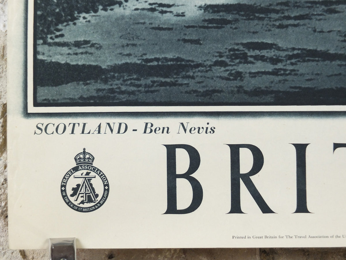 1947 Ben Nevis Britain Poster, Fort William Scotland, Travel Association United Kingdom, travel tourism holiday vacation wall art decor