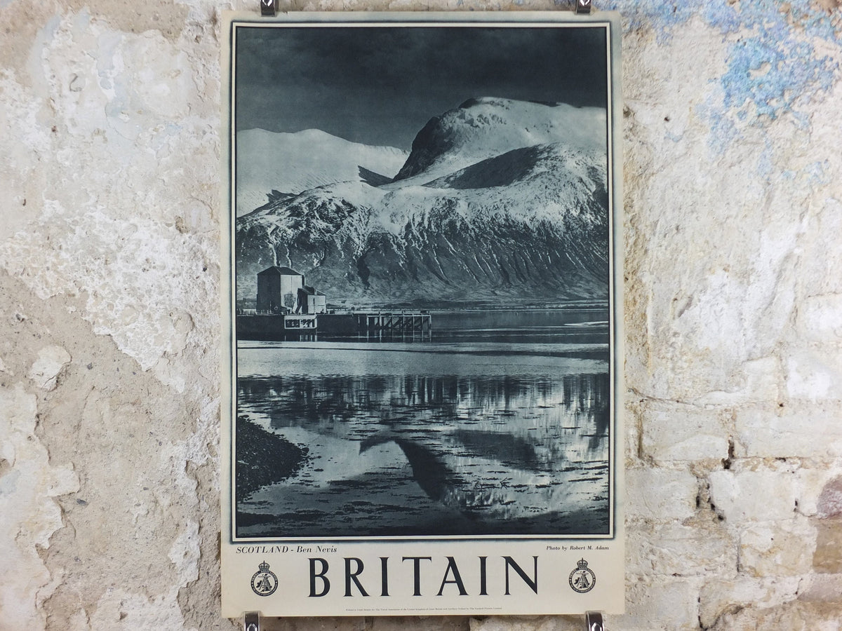 1947 Ben Nevis Britain Poster, Fort William Scotland, Travel Association United Kingdom, travel tourism holiday vacation wall art decor