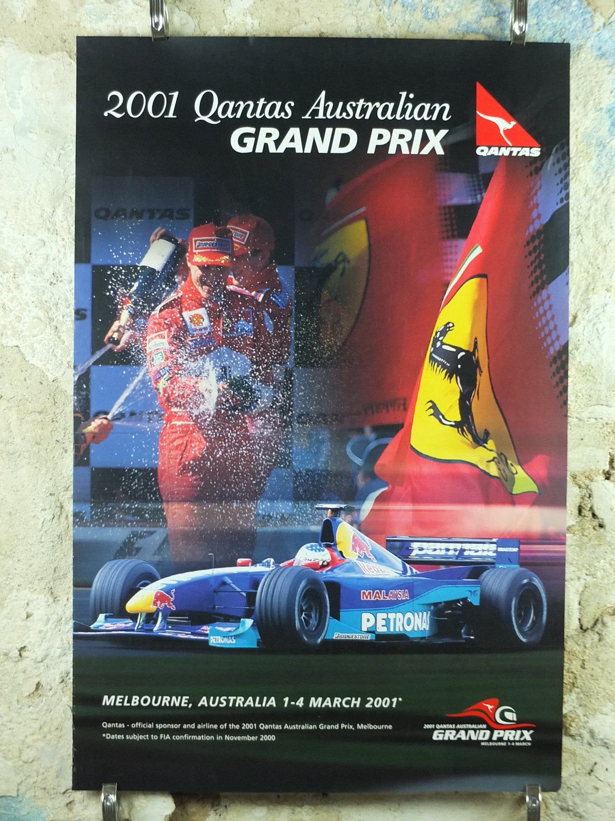 2001 Australian Grand Prix Poster, Formula 1 F1, Qantas Melbourne, Michael Schumacher, Ferrari, Red Bull Sauber Petronas wall art decor