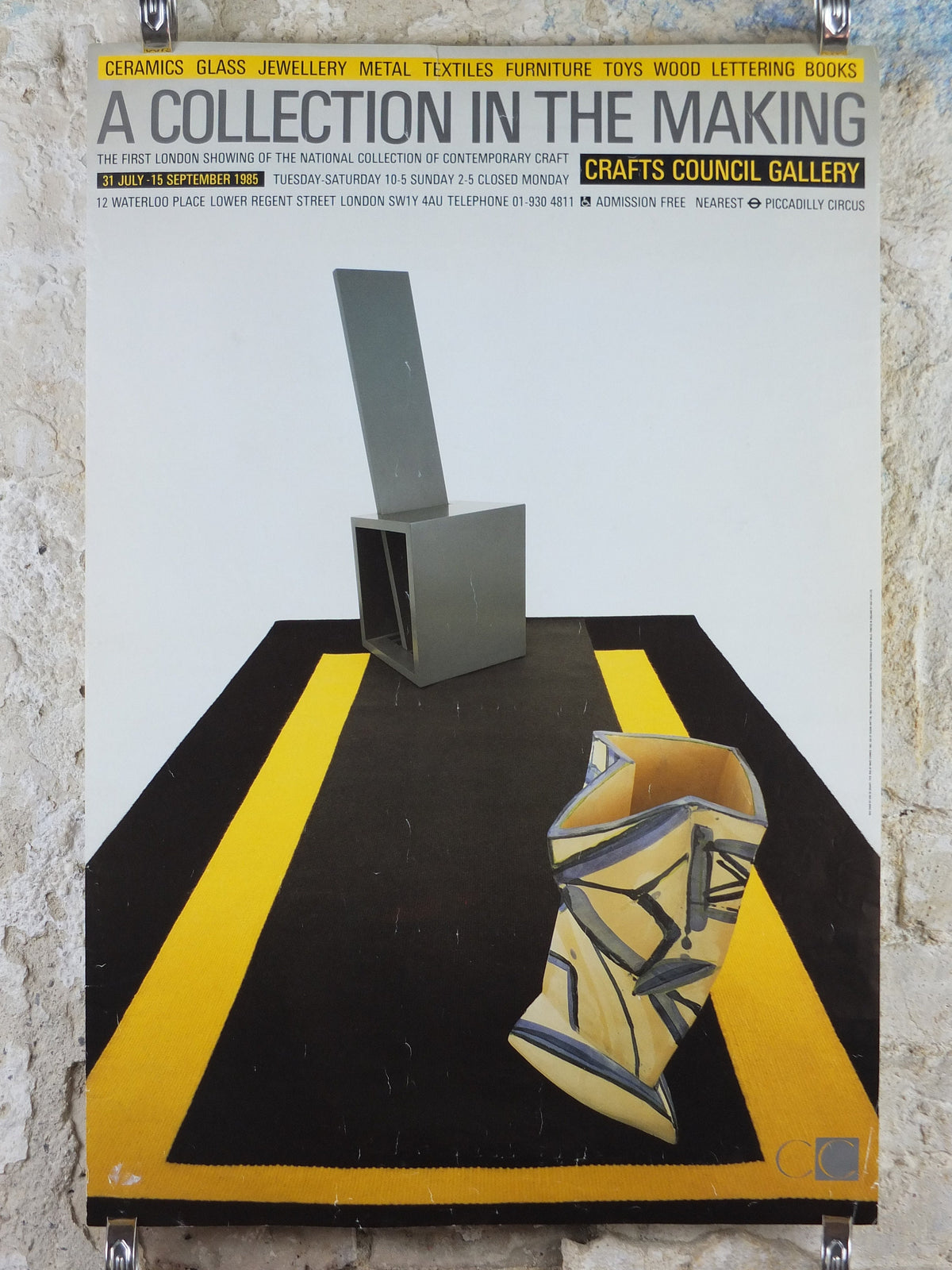 1985 Crafts Council Gallery London Poster, National Collection of Contemporary Craft, ceramics rugs, gallery exhibition wall art decor