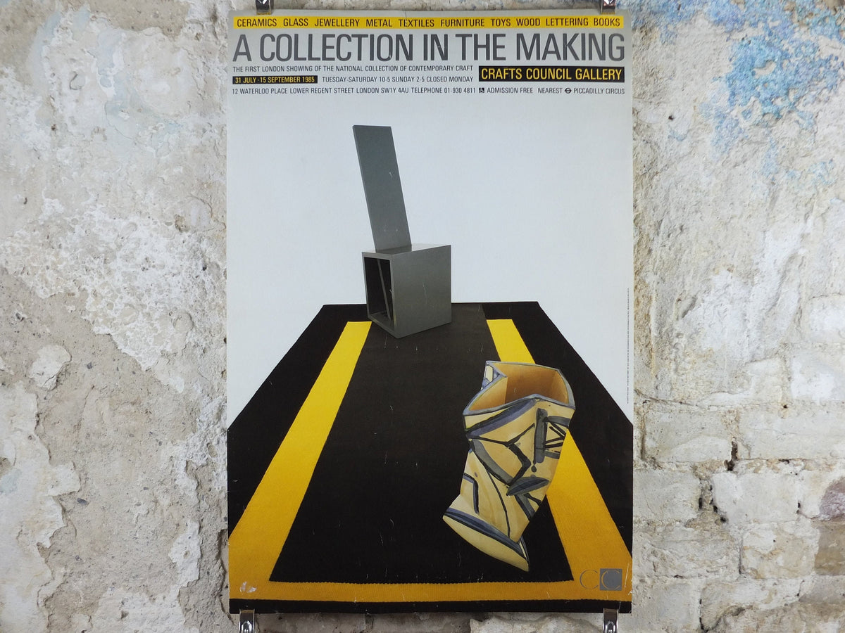 1985 Crafts Council Gallery London Poster, National Collection of Contemporary Craft, ceramics rugs, gallery exhibition wall art decor