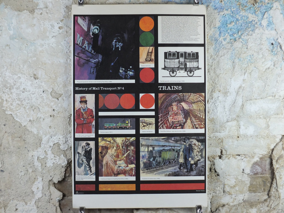 1966 History of Mail Transport Poster, Trains, GPO, General Post Office, by Michael Heslop, Royal Mail, SPWDC3, decor wall art