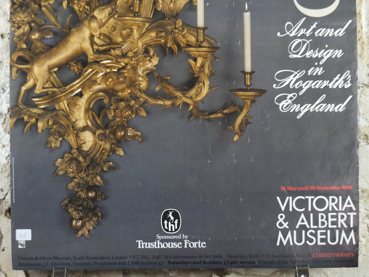 1984 V&A Museum Poster, Rococo, Art and Design in Hogarth's England, Victoria and Albert, gallery exhibition wall art decor
