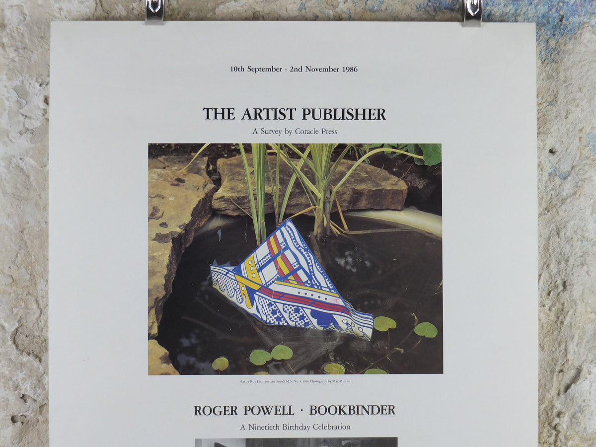1986 Crafts Council Gallery London Poster, Roy Lichtenstein Paper Hat, Roger Powell, Bookbinder, gallery exhibition wall art decor