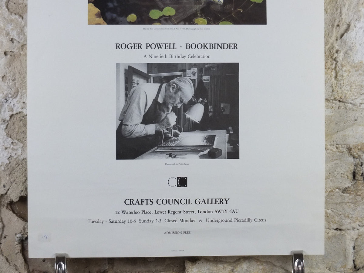 1986 Crafts Council Gallery London Poster, Roy Lichtenstein Paper Hat, Roger Powell, Bookbinder, gallery exhibition wall art decor