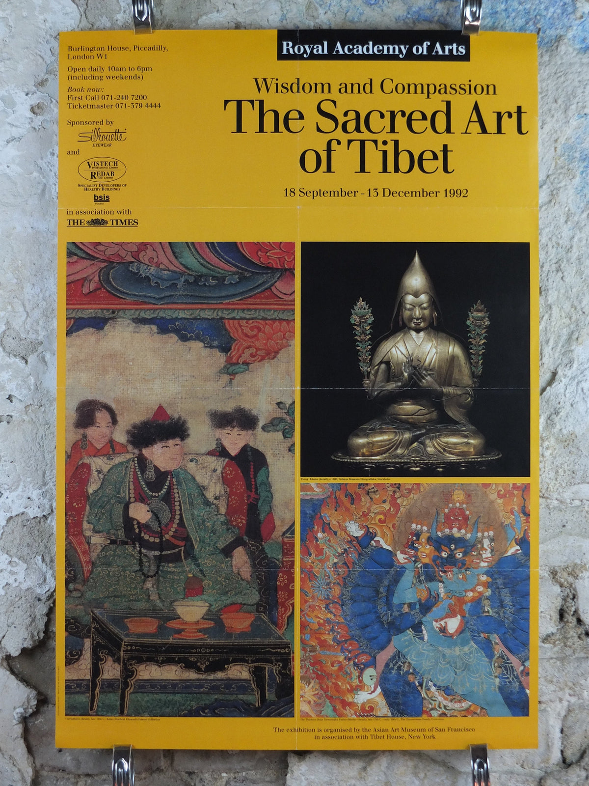 1992 Royal Academy of Arts Poster, The Sacred Art of Tibet, Wisdom and Compassion, Tsong Khapa, gallery exhibition, wall art decor