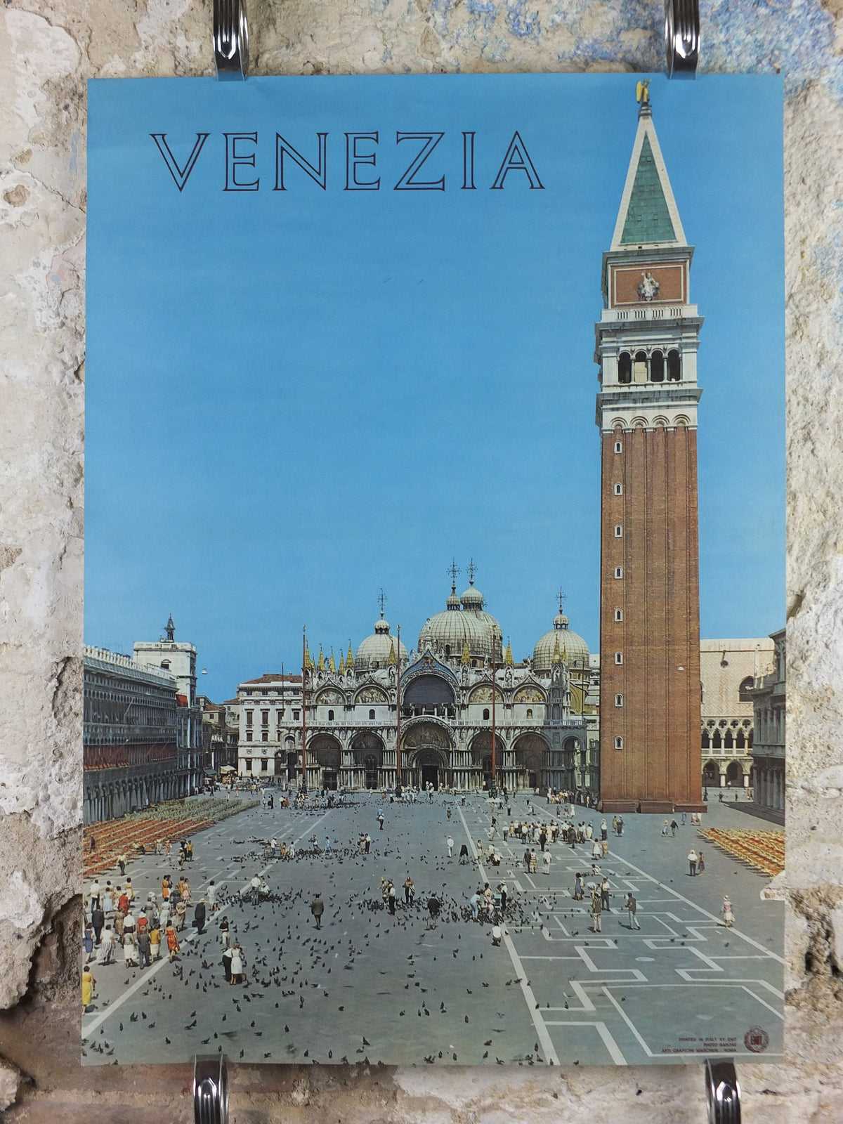 1950s Venice Travel Poster, St Marks Square, Piazza San Marco, Vintage Italian Venezia, travel tourism, holiday vacation, wall art decor
