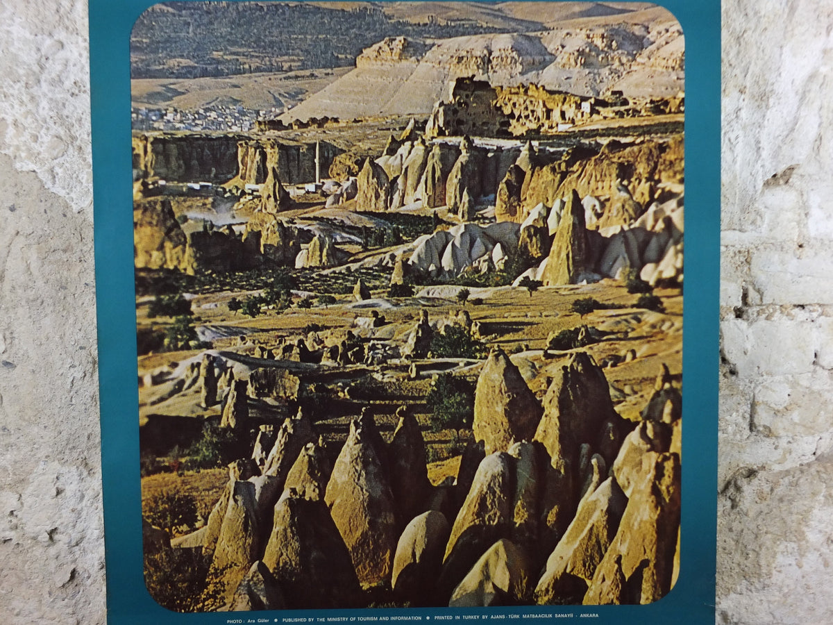 1960s Goreme Valley Turkey Travel Poster, Fairy Chimneys, Original Turkish, travel tourism, holiday vacation, wall art decor