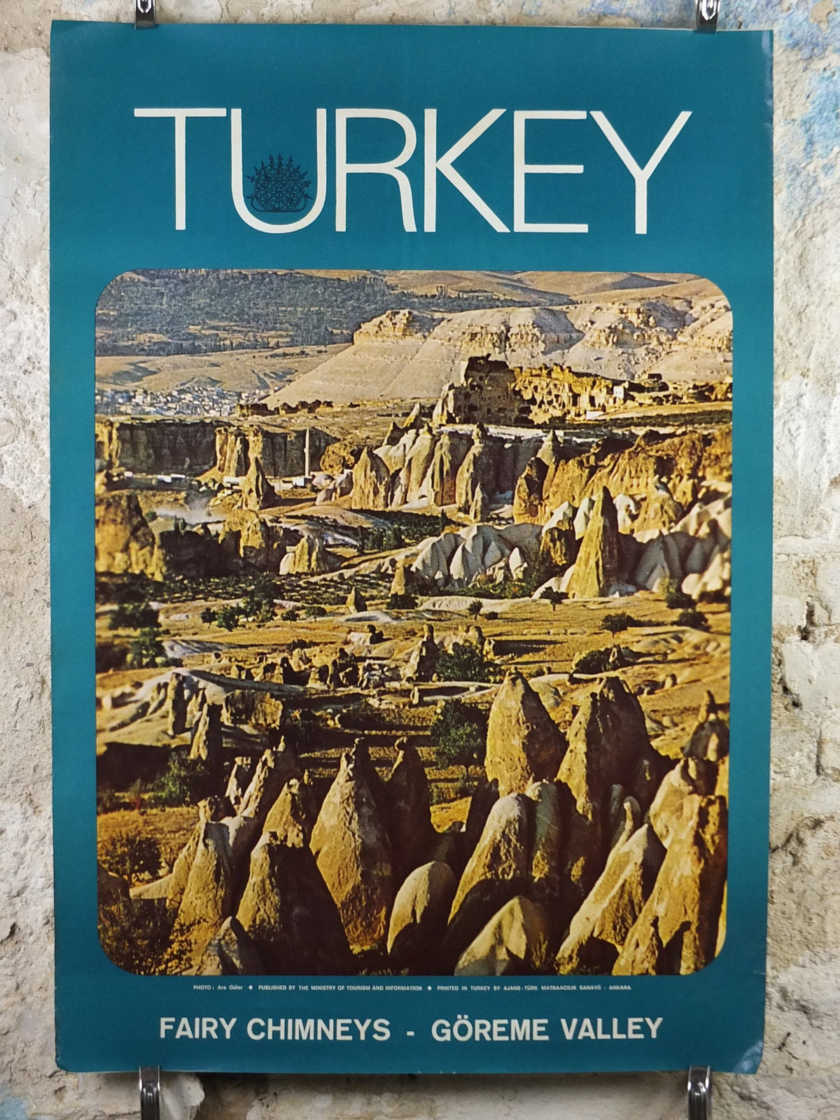 1960s Goreme Valley Turkey Travel Poster, Fairy Chimneys, Original Turkish, travel tourism, holiday vacation, wall art decor