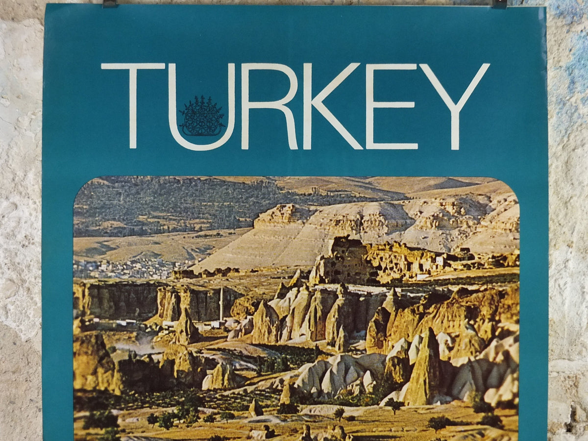 1960s Goreme Valley Turkey Travel Poster, Fairy Chimneys, Original Turkish, travel tourism, holiday vacation, wall art decor