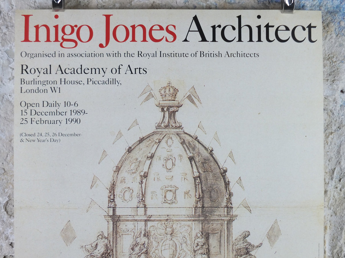 1989 Royal Academy of Arts Poster, Inigo Jones Architect, "Catafalque of James I Westminster Abbey" 1625 gallery exhibition, wall art decor
