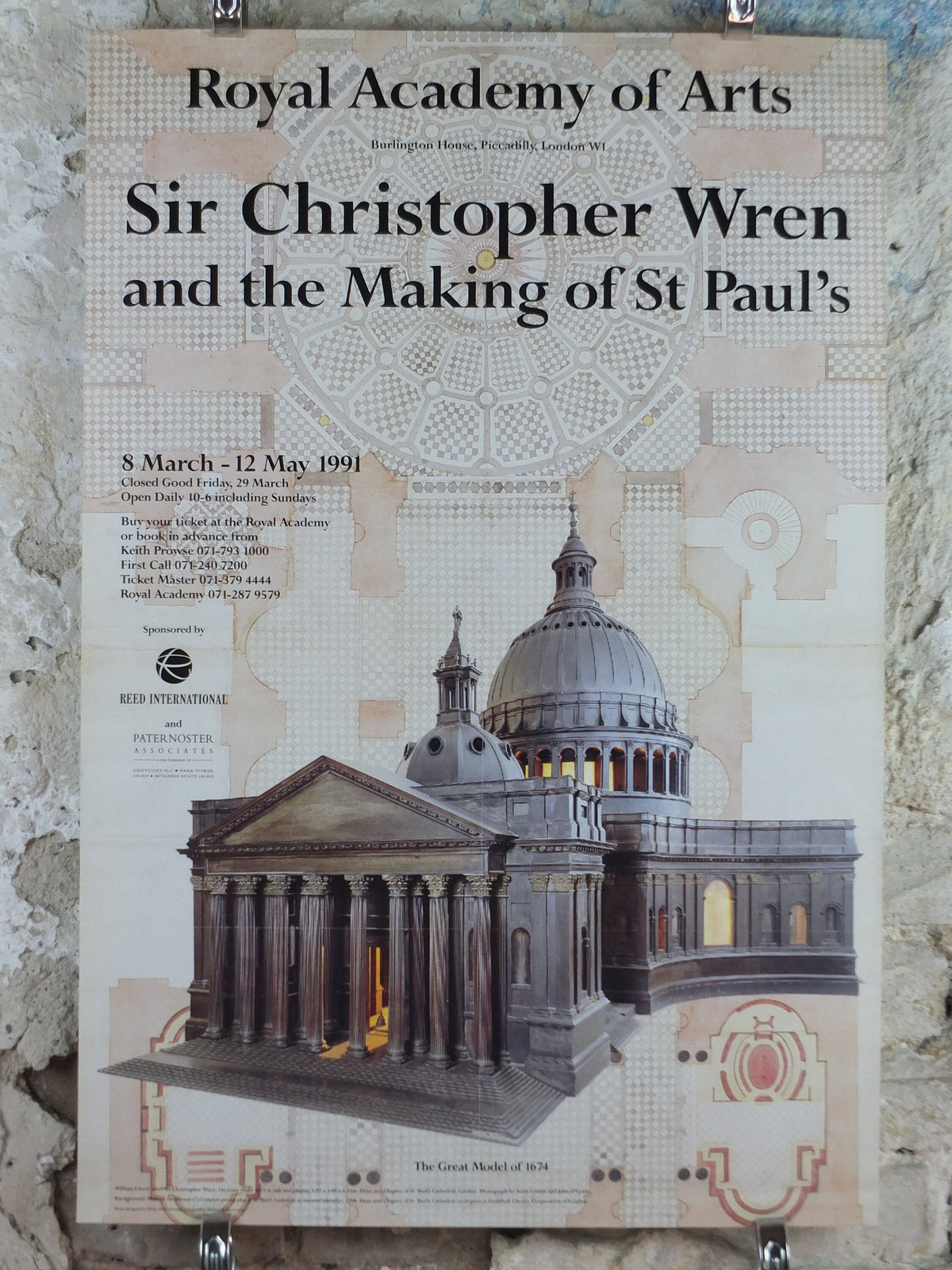 1991 Royal Academy of Arts Poster, Sir Christopher Wren, "The Making of St Pauls" Architecture, artist gallery exhibition, wall art decor