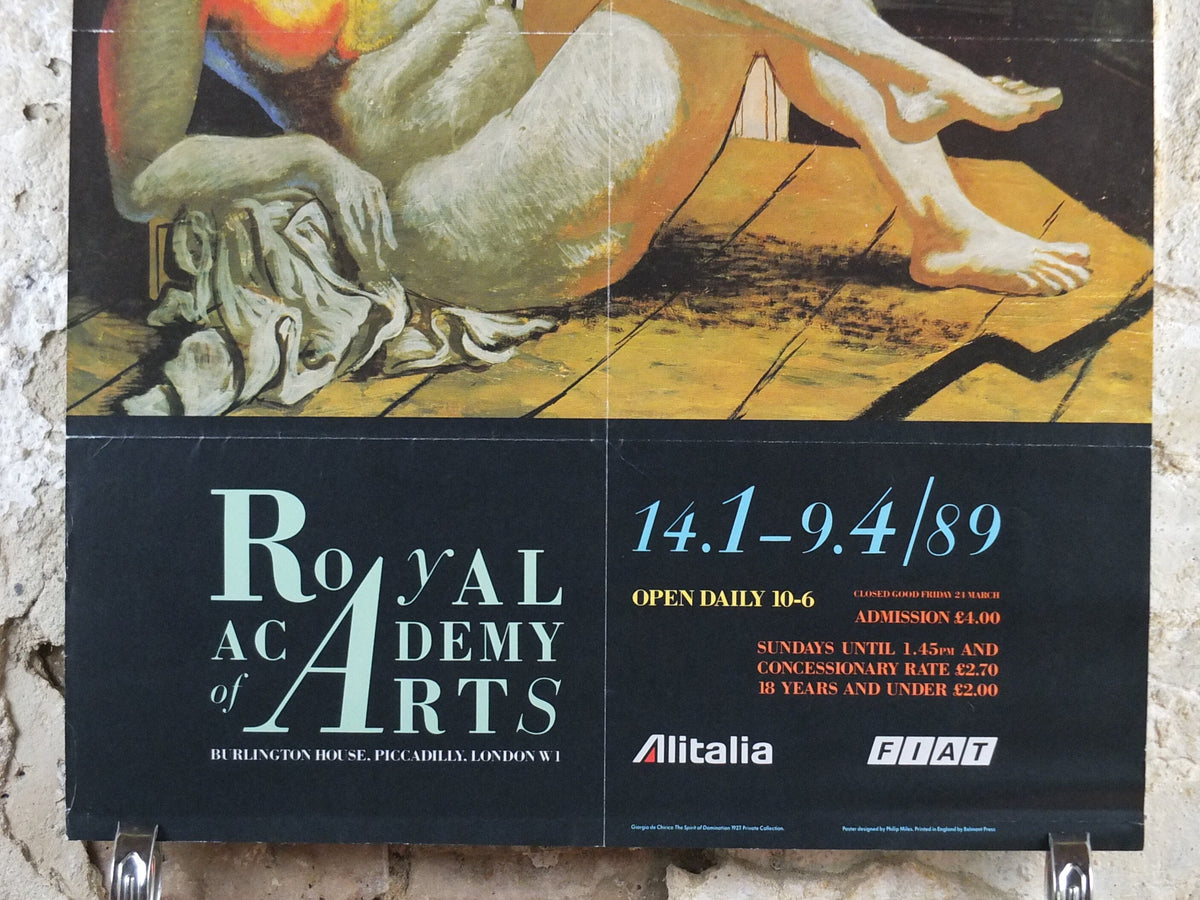 1989 Royal Academy of Arts Poster, Giorgio de Chirico, L’Esprit de Domination 1927, Surrealism, artist gallery exhibition wall art 1990s