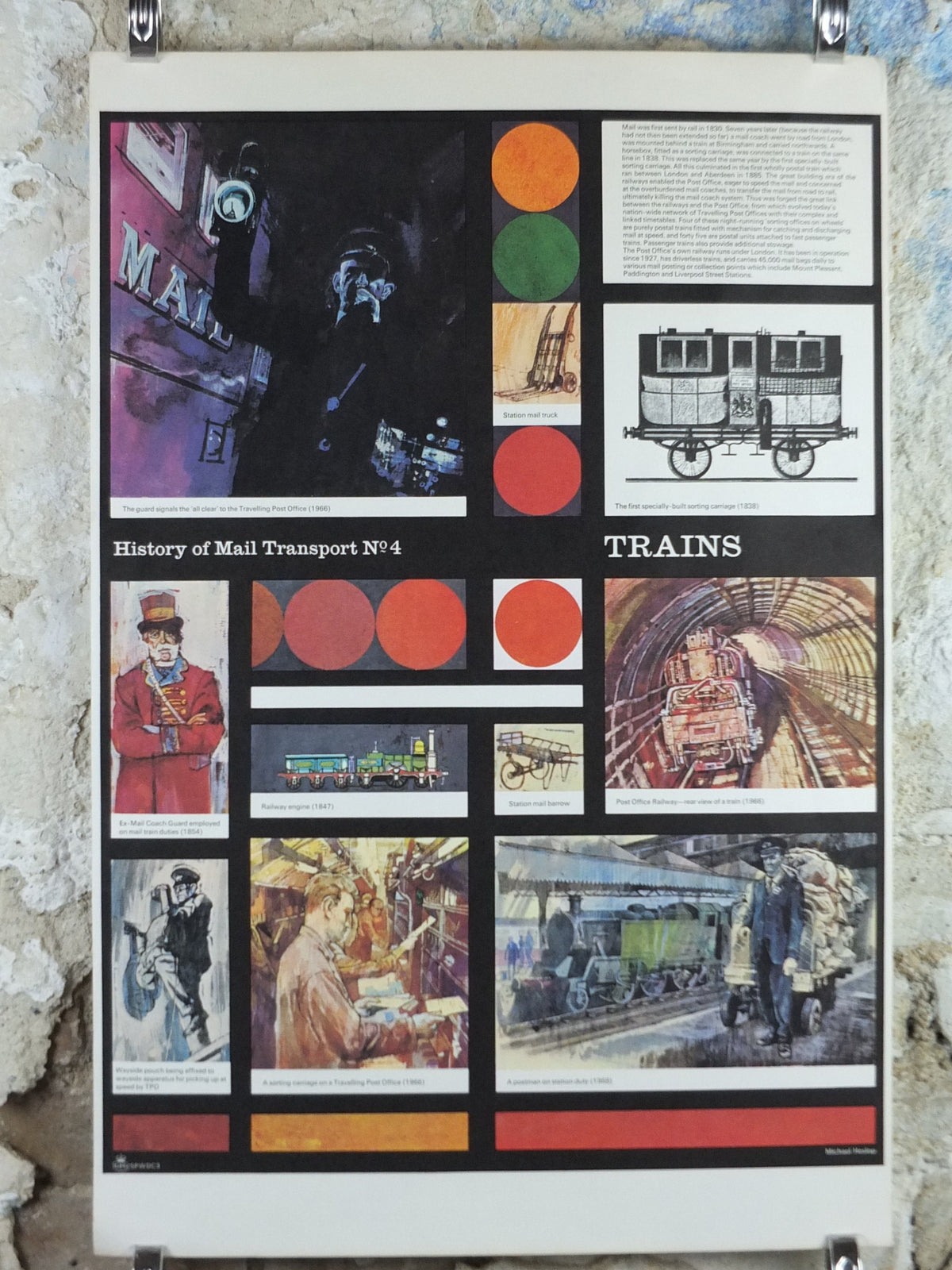 1966 History of Mail Transport Poster, Trains, GPO, General Post Office, by Michael Heslop, Royal Mail, SPWDC3, decor wall art