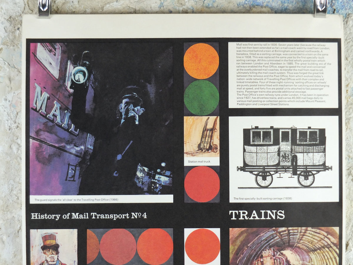 1966 History of Mail Transport Poster, Trains, GPO, General Post Office, by Michael Heslop, Royal Mail, SPWDC3, decor wall art