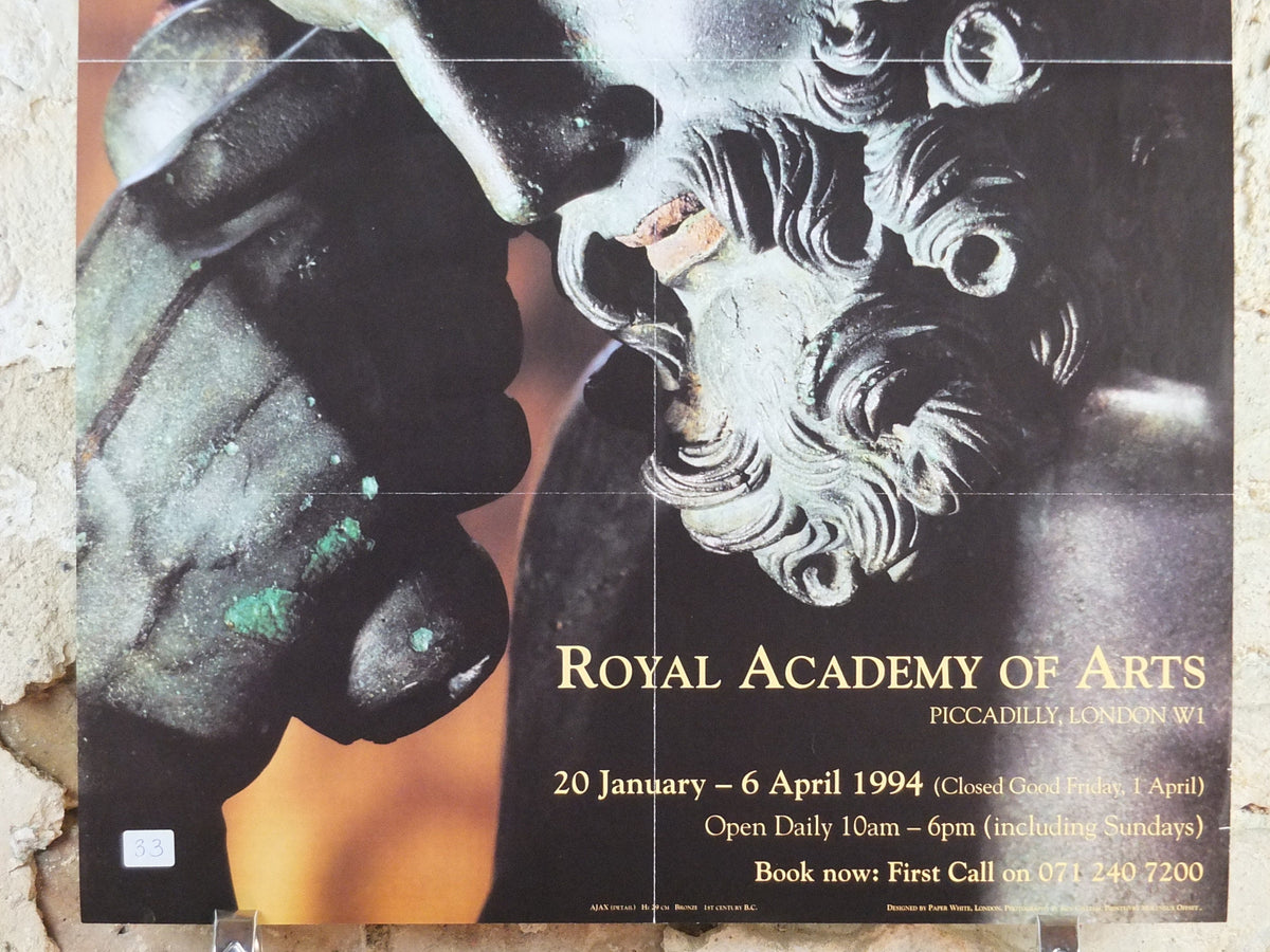 1994 Royal Academy of Arts Poster, Ajax in Bronze 1st Century, "Art of the Ancient World" sculpture gallery exhibition, wall art decor