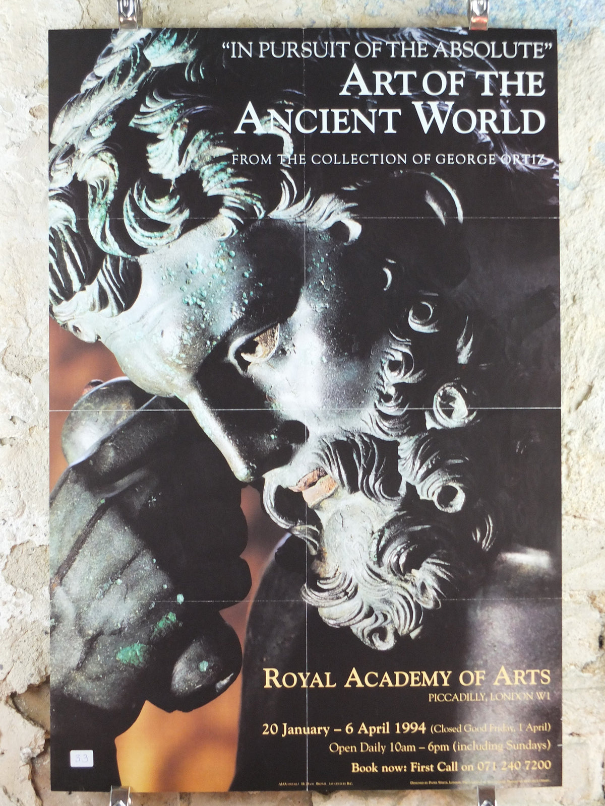 1994 Royal Academy of Arts Poster, Ajax in Bronze 1st Century, "Art of the Ancient World" sculpture gallery exhibition, wall art decor