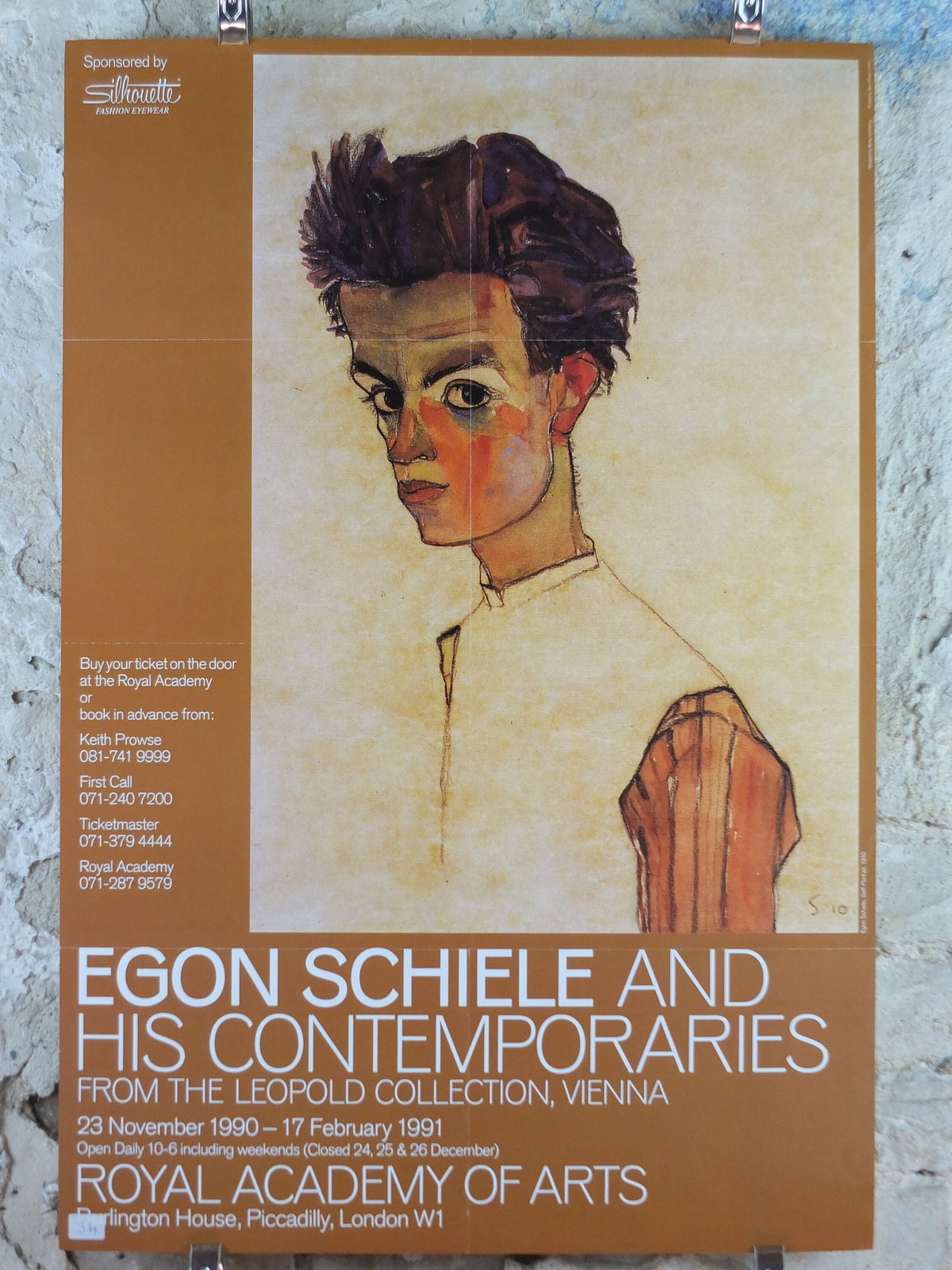 1990 Royal Academy of Arts Poster, Egon Schiele, "Self portrait" 1910 Expressionism gallery exhibition, wall art decor