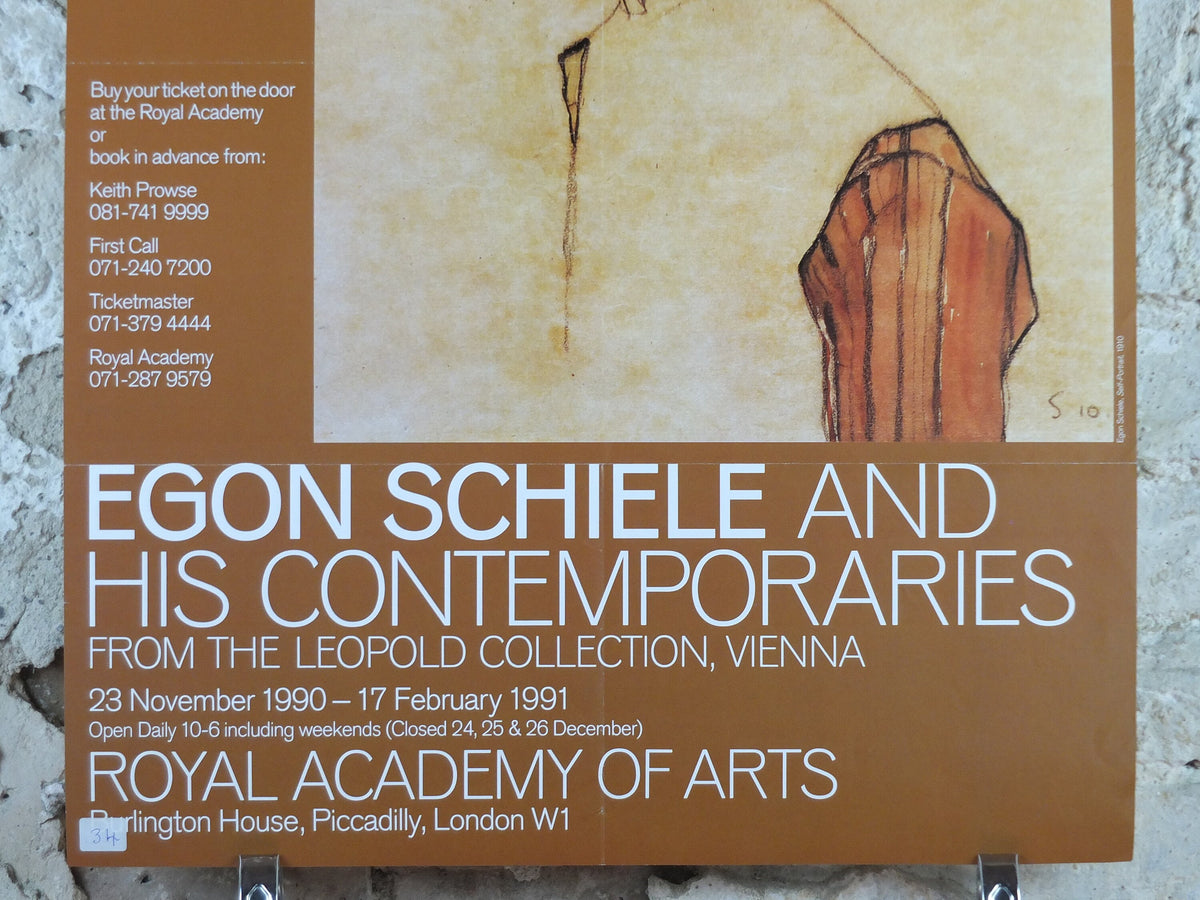 1990 Royal Academy of Arts Poster, Egon Schiele, "Self portrait" 1910 Expressionism gallery exhibition, wall art decor
