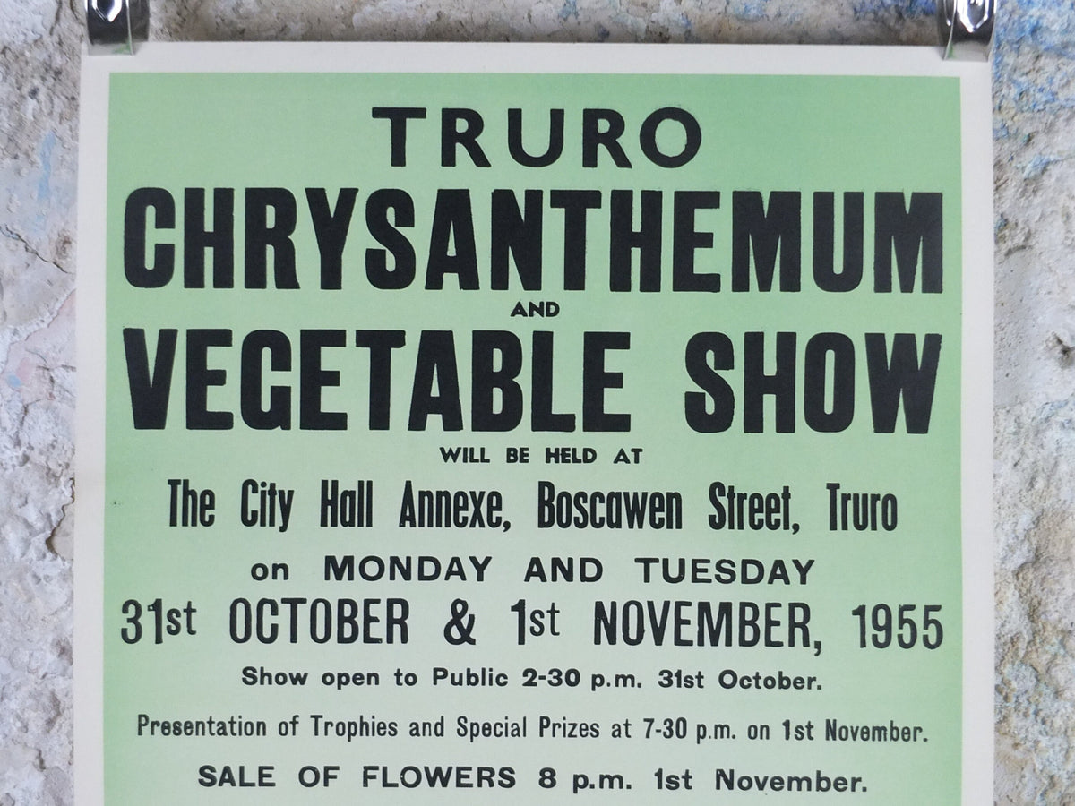 1955 Truro Chrysanthemum and Vegetable Show Poster, Kitchenalia decoration, Garden botanical flora plants blooms, wall art decor