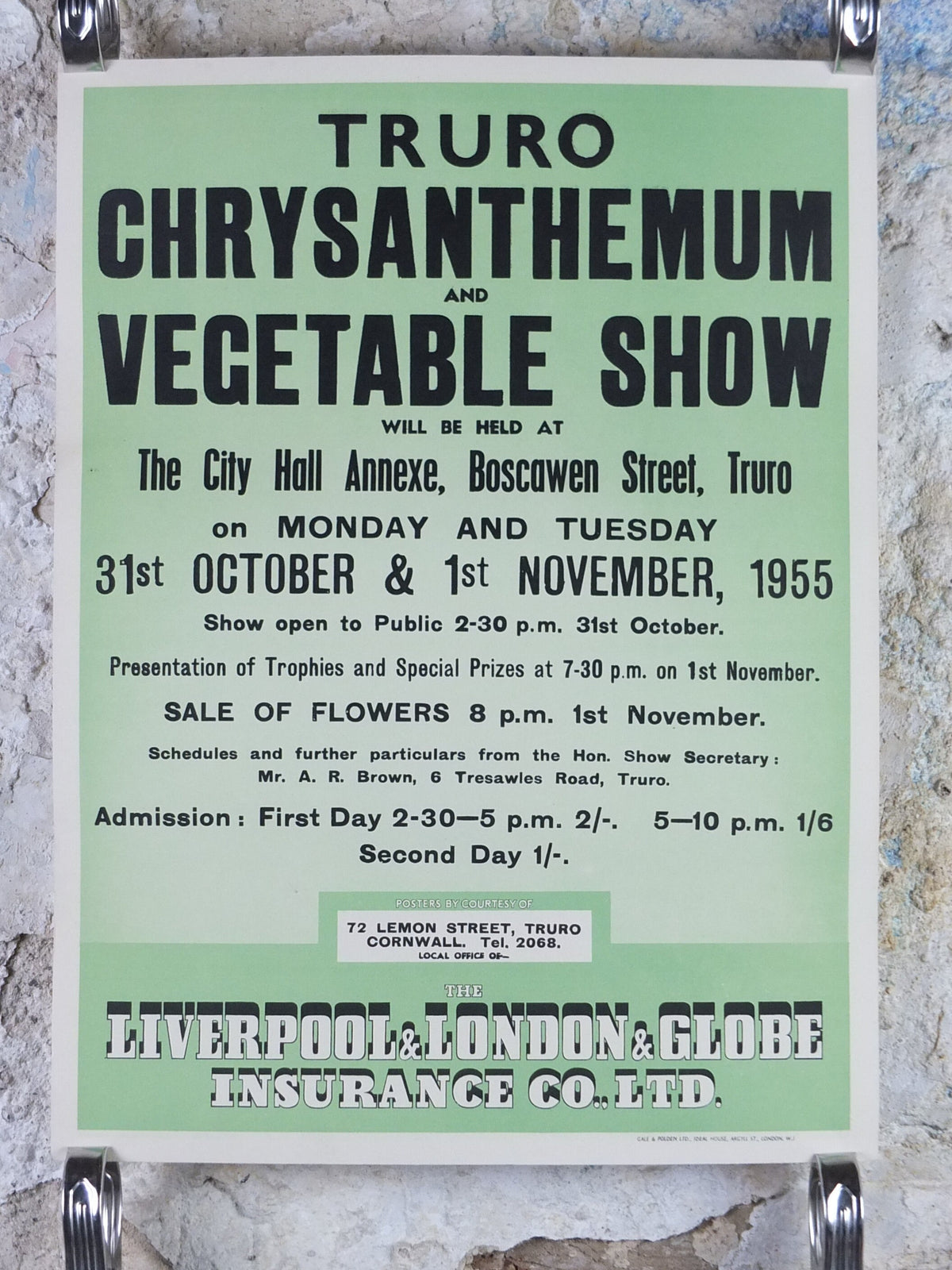 1955 Truro Chrysanthemum and Vegetable Show Poster, Kitchenalia decoration, Garden botanical flora plants blooms, wall art decor