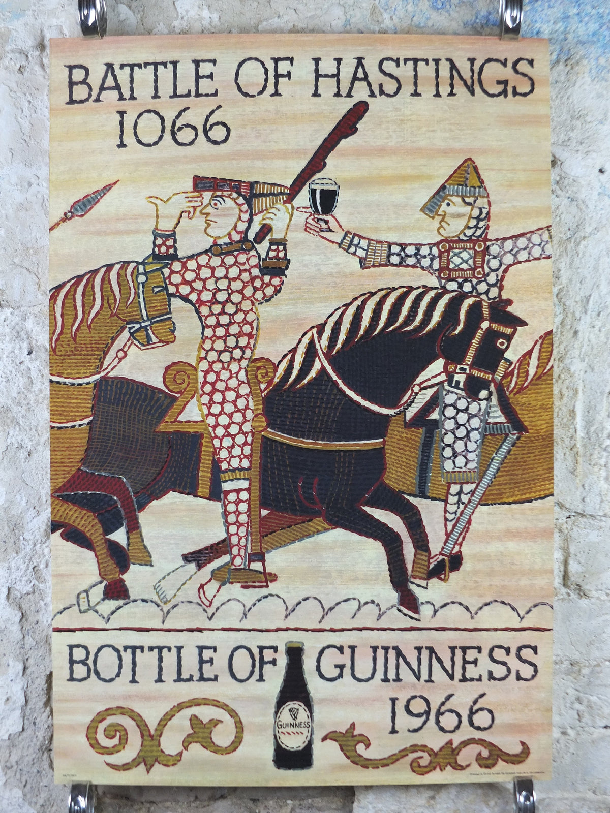 1066 Guinness Poster, 1966 Original, Bayeux Tapestry theme, Norman Invasion of Britain, Beer advertising campaign, retro wall art decor