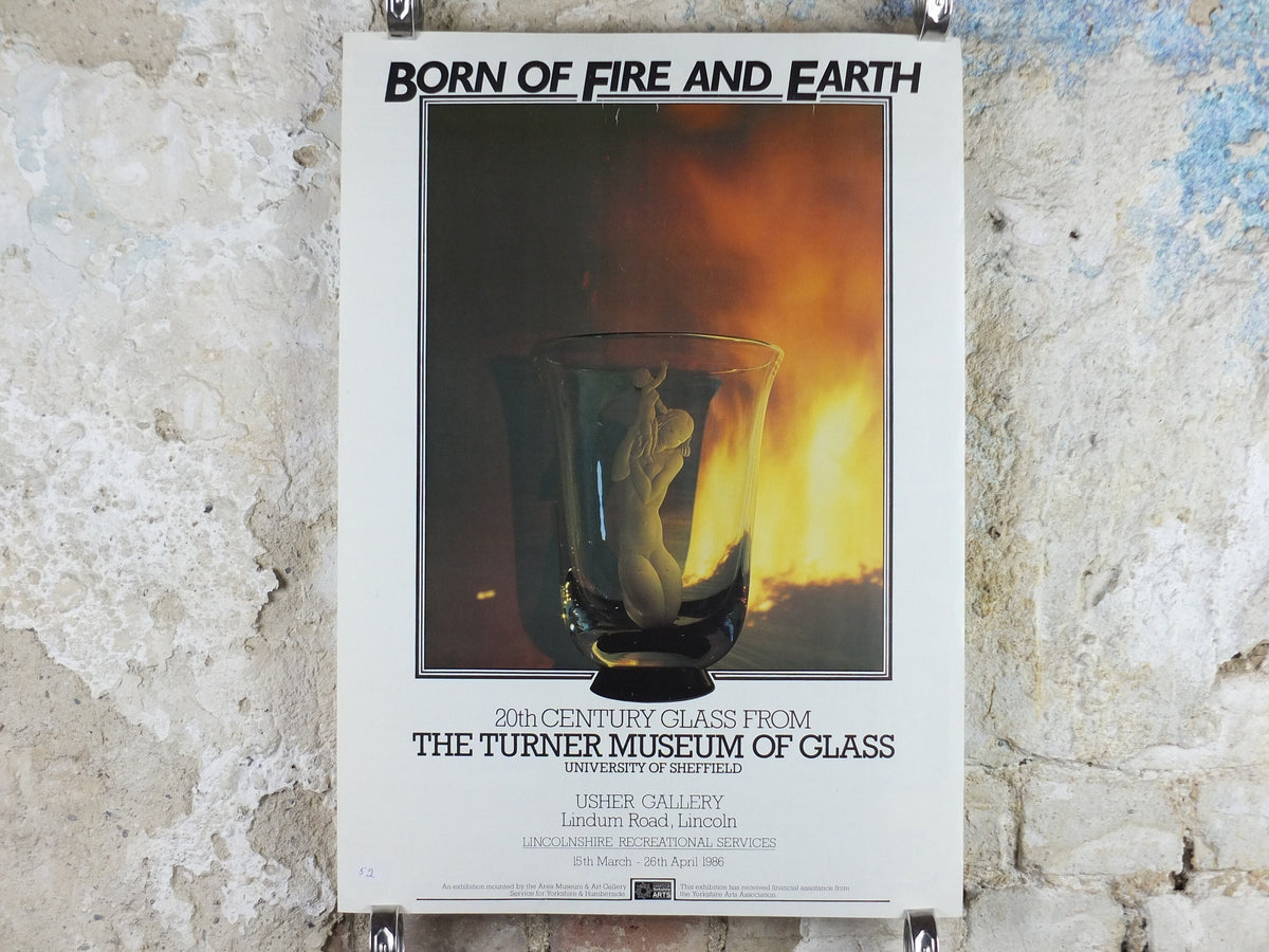 1986 The Turner Museum of Glass Poster, 20th Century Glass, Born of Fire and Earth, Usher Gallery Lincoln, Exhibition wall art decor