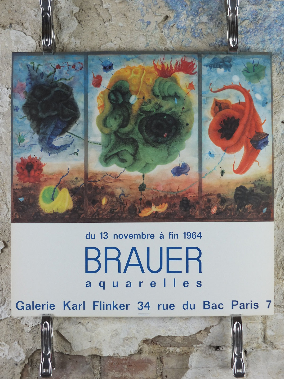 1964 Arik Brauer Poster, Watercolours, Aquarelles, Vienna School of Fantastic Realism, amazing condition, Austrian painter, wall art decor