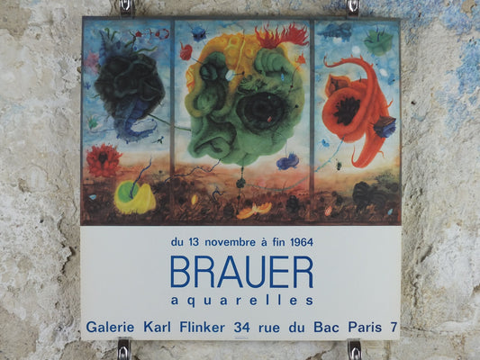 1964 Arik Brauer Poster, Watercolours, Aquarelles, Vienna School of Fantastic Realism, amazing condition, Austrian painter, wall art decor