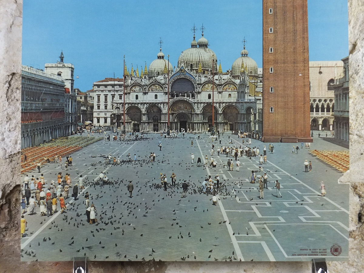 1950s Venice Travel Poster, St Marks Square, Piazza San Marco, Vintage Italian Venezia, travel tourism, holiday vacation, wall art decor