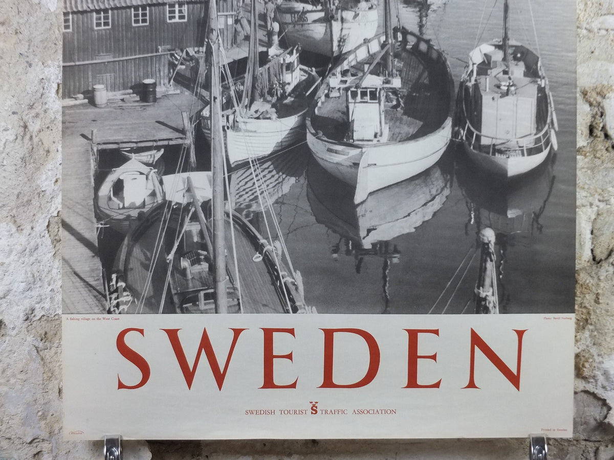 1950s Swedish Smögen Tourism Poster, "A fishing village on the West Coast", harbour travel tourism, holiday vacation, wall art decor