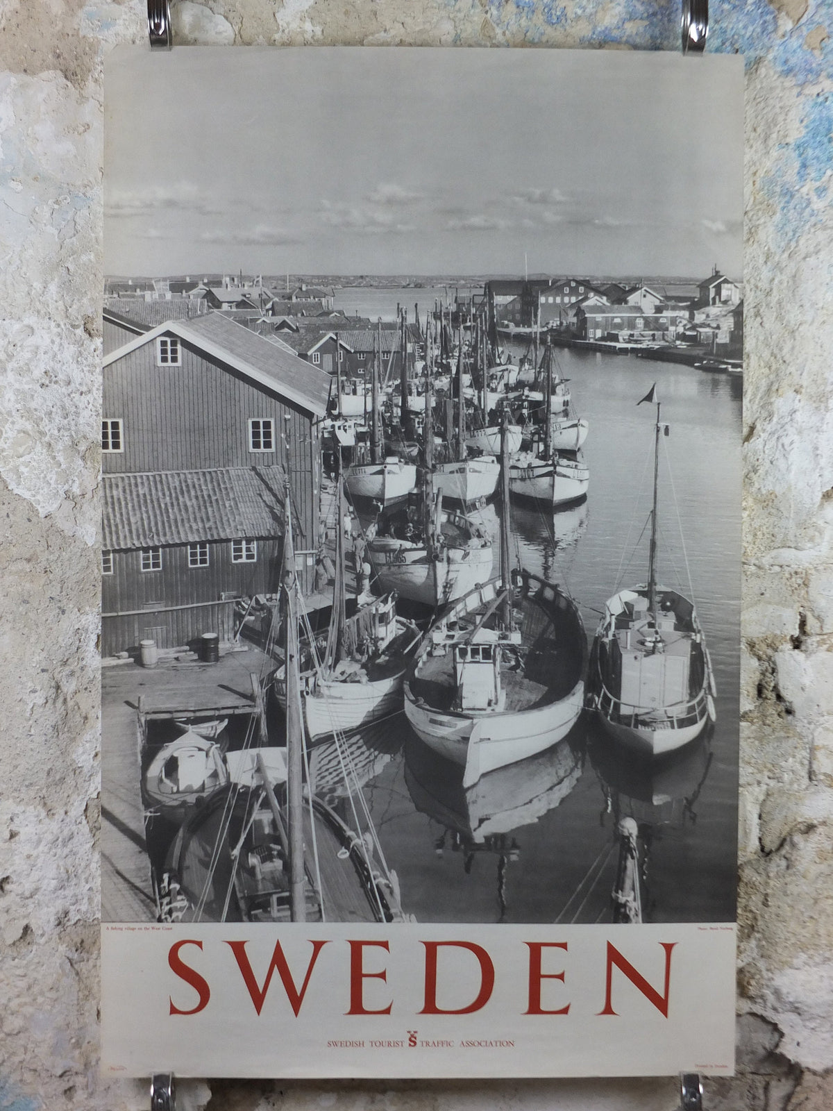 1950s Swedish Smögen Tourism Poster, "A fishing village on the West Coast", harbour travel tourism, holiday vacation, wall art decor
