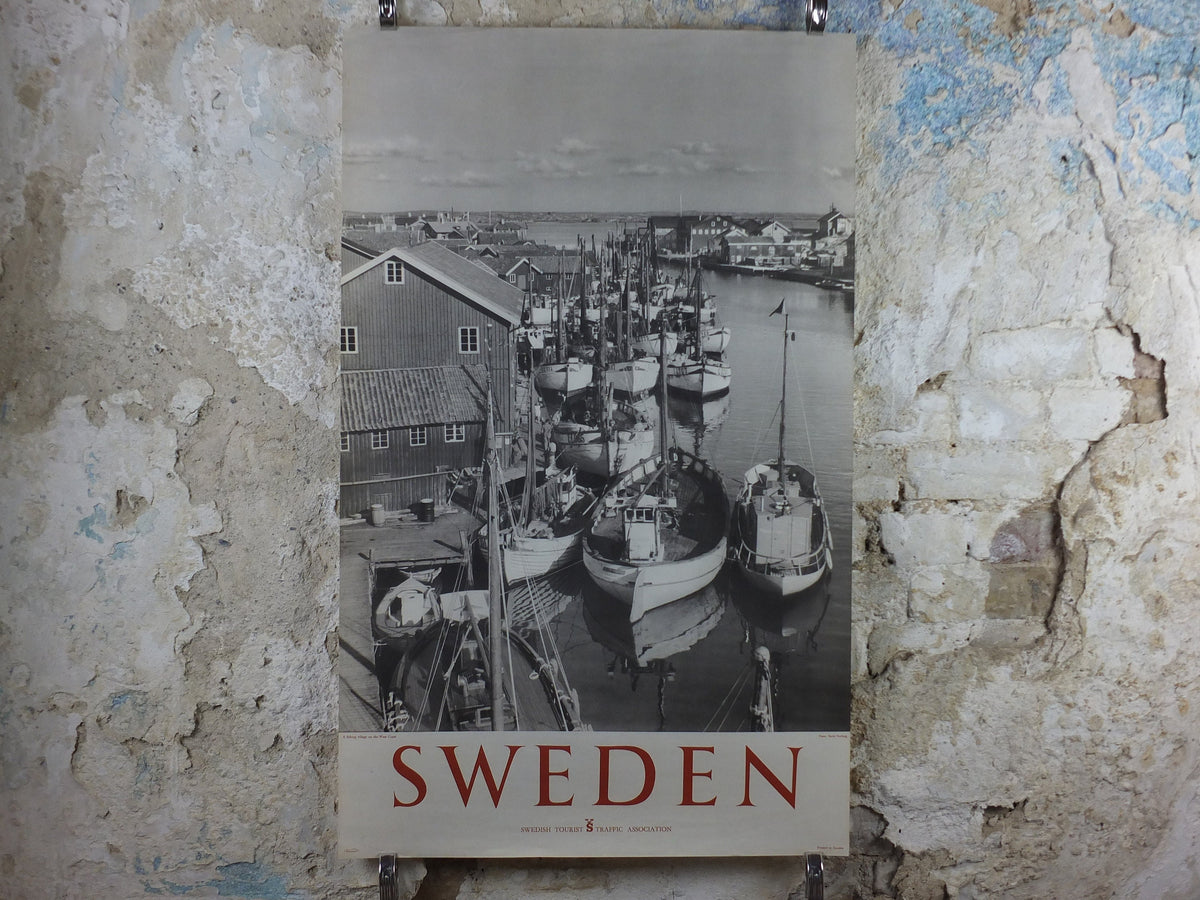 1950s Swedish Smögen Tourism Poster, "A fishing village on the West Coast", harbour travel tourism, holiday vacation, wall art decor
