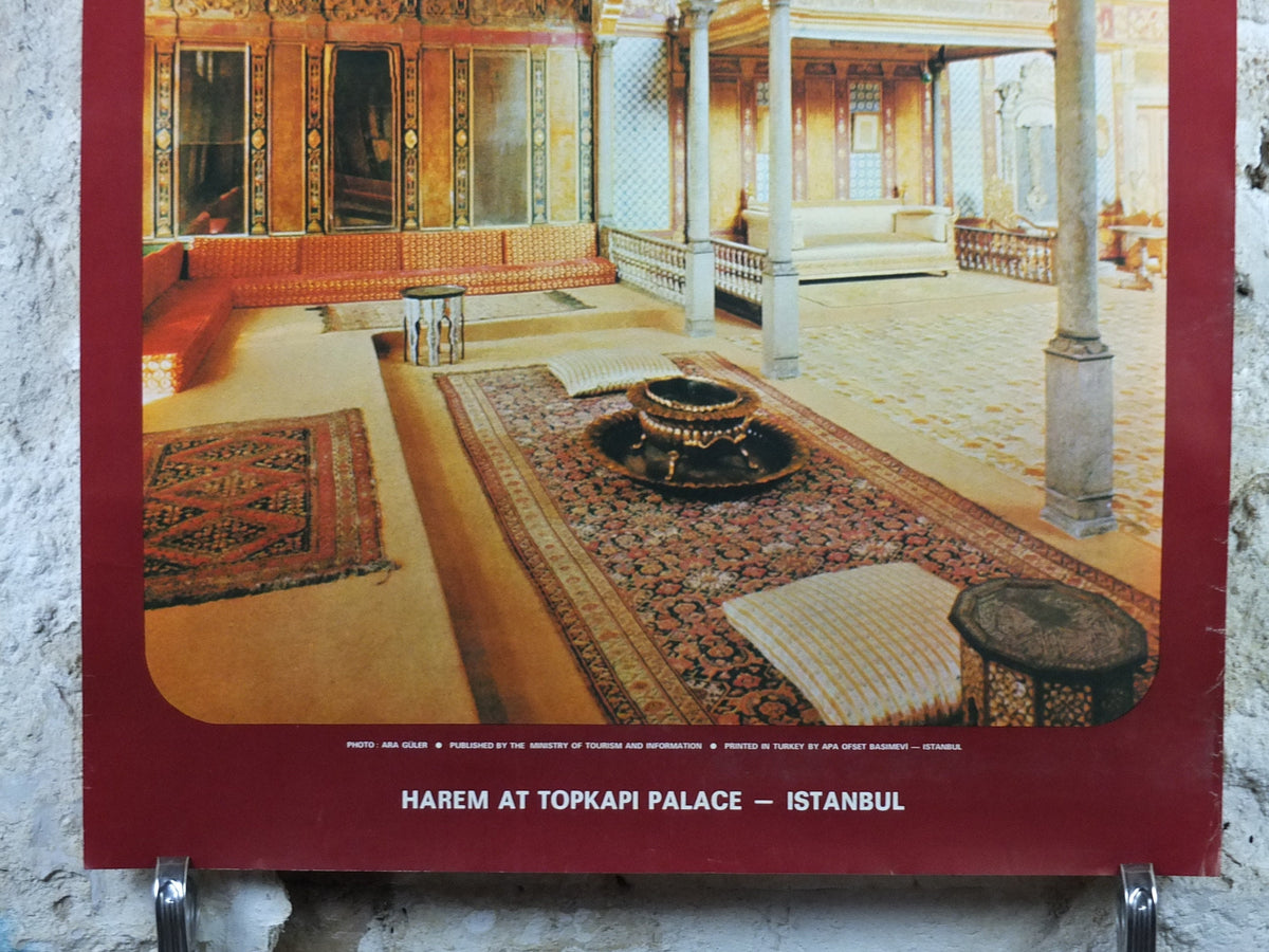 1960s Istanbul Turkey Travel Poster, Harem at Topkapi Palace, Original Turkish, travel tourism, holiday vacation, wall art decor
