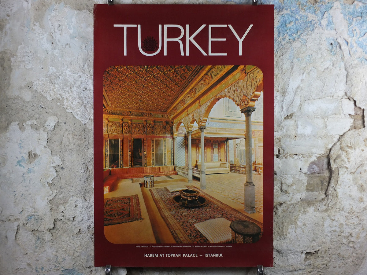 1960s Istanbul Turkey Travel Poster, Harem at Topkapi Palace, Original Turkish, travel tourism, holiday vacation, wall art decor