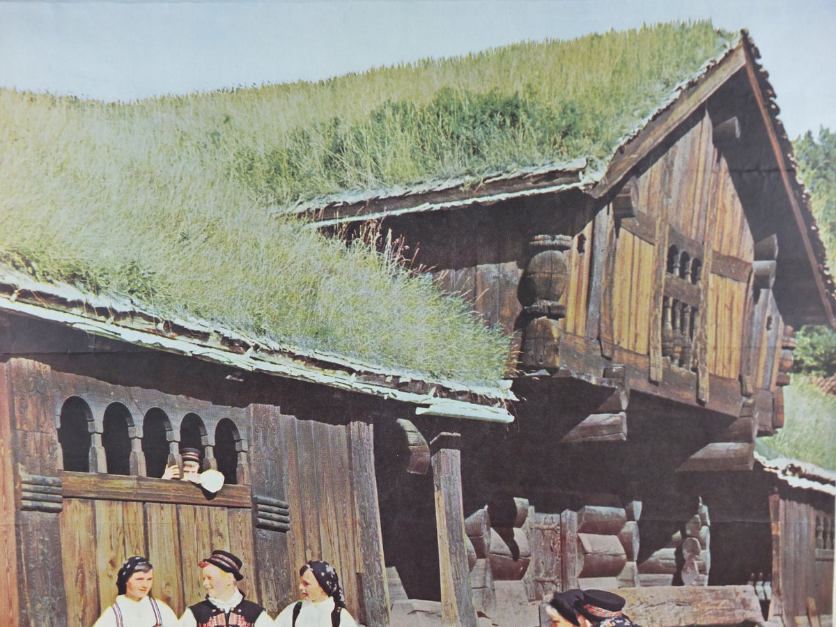 1961 Norway Norsk Folkemuseum Poster, Ose Setesdal, Norway Travel Association & Norwegian State Railways, tourism vacation wall art decor