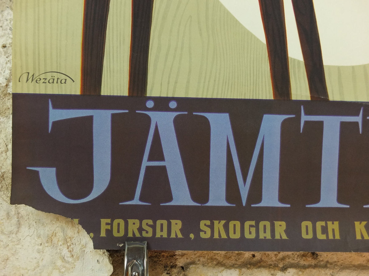 1955 Swedish Jamtland Travel Poster, the souvenir Jamtalgen wooden Moose, Jämtälgen, Sweden Jämtland tourism vacation wall art decor
