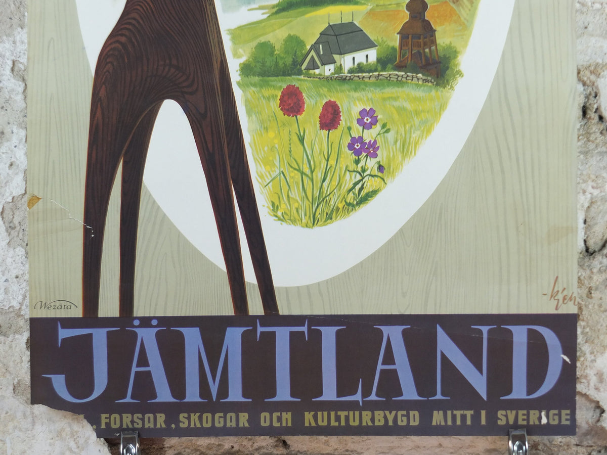1955 Swedish Jamtland Travel Poster, the souvenir Jamtalgen wooden Moose, Jämtälgen, Sweden Jämtland tourism vacation wall art decor